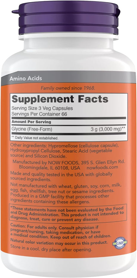 Now Supplements Glycine 1000Mg. 200 Capsulas