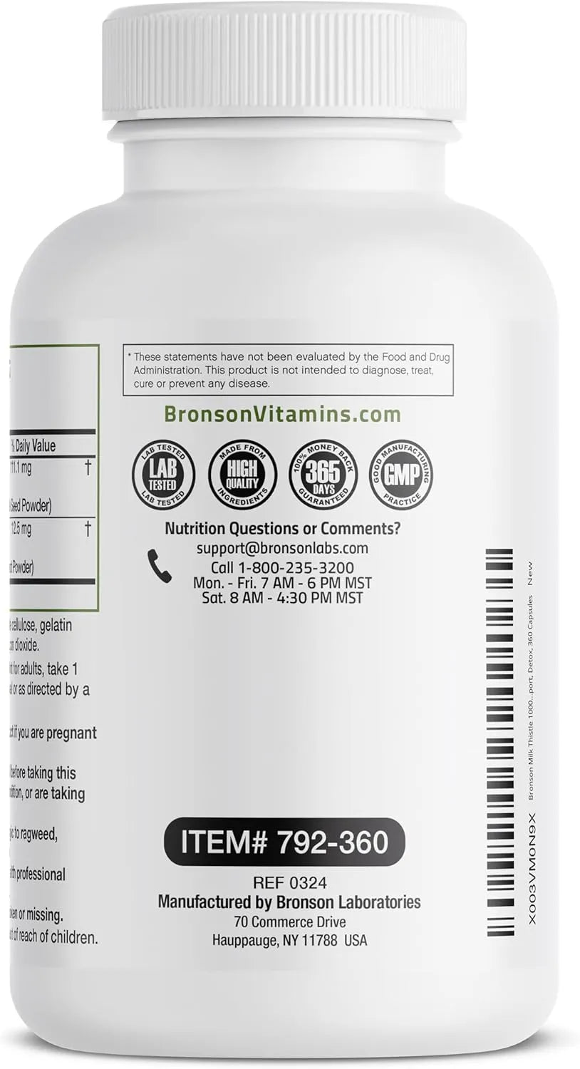 BRONSON - Bronson Milk Thistle Silymarin Marianum & Dandelion Root Liver Health Support 360 Capsulas - The Red Vitamin MX - Suplementos Alimenticios - {{ shop.shopifyCountryName }}
