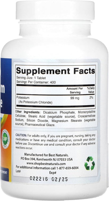 Best Naturals Potassium Chloride 99Mg. 400 Tabletas