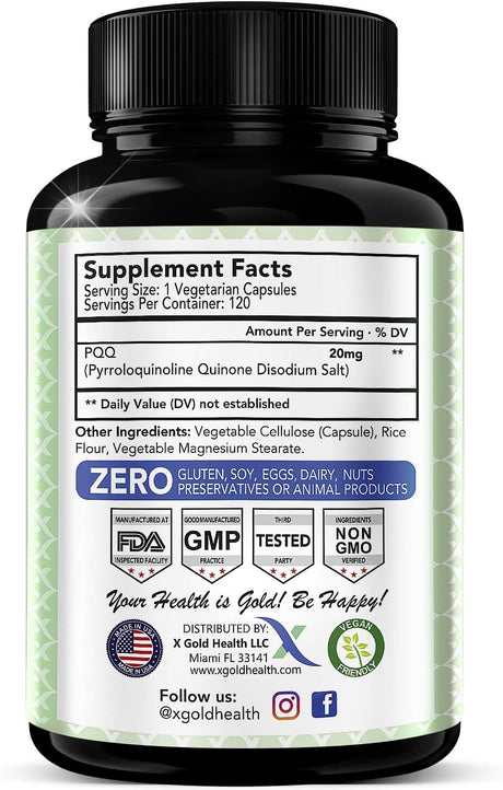 X Gold Health PQQ Supplement 20Mg. 120 Capsulas