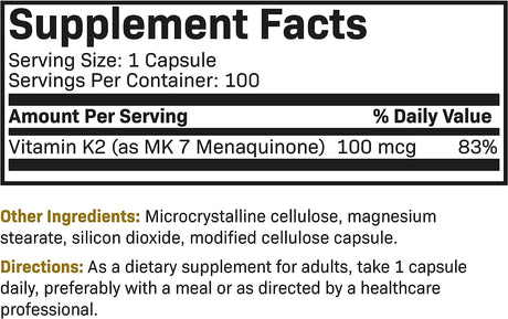 Futurebiotics Vitamin K2 as MK-7 100mcg 100 Capsulas