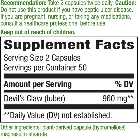 Nature's Way Devil’s Claw Secondary Root 480Mg. 100 Capsulas