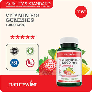 NatureWise Vitamin B12 1,000mcg trawberry Lemon Flavored Gummies 60 Gomitas