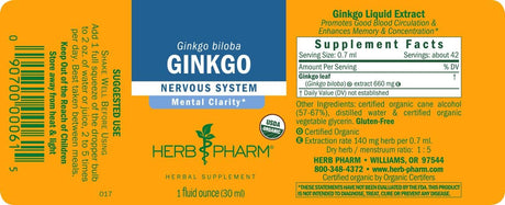 Herb Pharm Certified Organic Ginkgo Liquid Extract 30Ml.