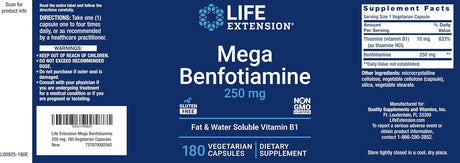 Life Extension Mega Benfotiamine 250Mg. 180 Capsulas