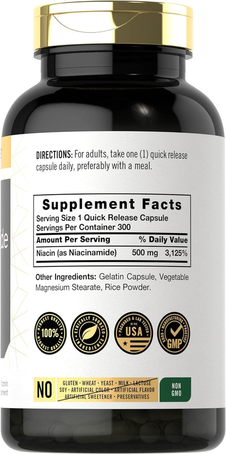 Carlyle Niacinamide Vitamin B3 500Mg. 300 Capsulas