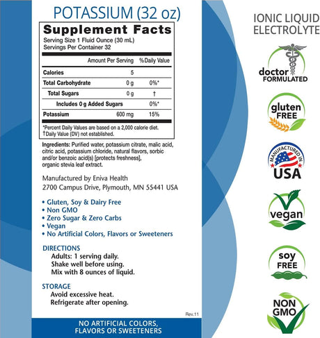 Eniva Health Liquid Ionic Potassium Supplement 300Mg. 960Ml.