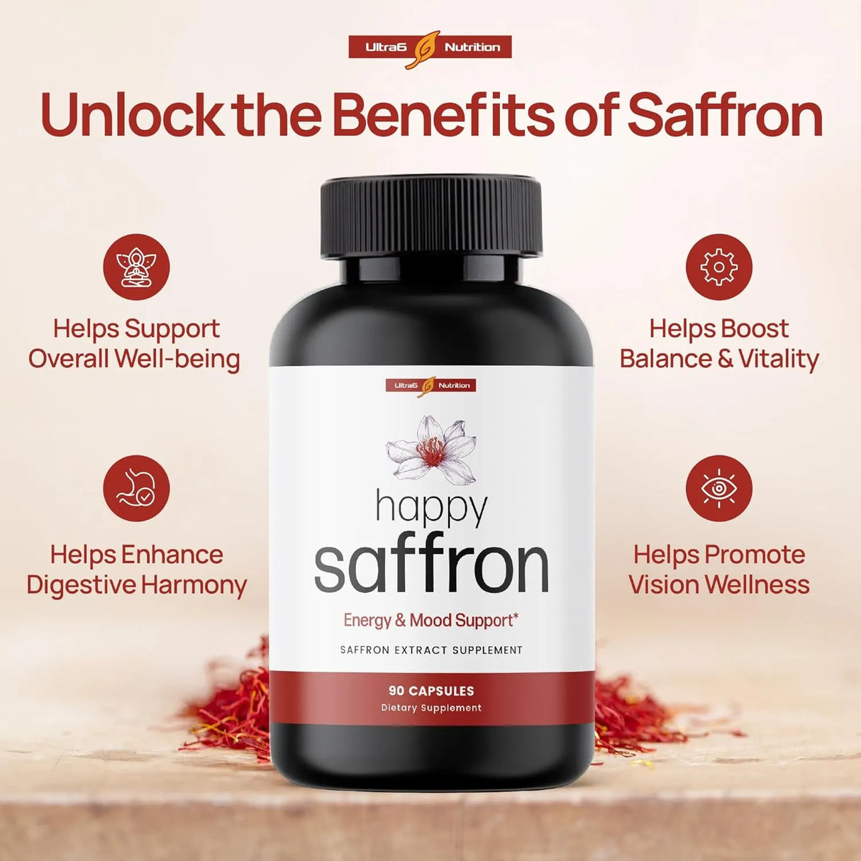 ULTRA6 NUTRITION - Ultra6 Nutrition Happy Saffron 90 Capsulas 2 Pack - The Red Vitamin MX - Suplementos Alimenticios - {{ shop.shopifyCountryName }}