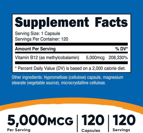 Nutricost Vitamin B12 5000mcg 120 Capsulas