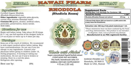 HawaiiPharm Rhodiola Alcohol-Free Liquid Extract 4 Oz.