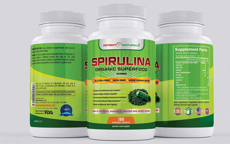 Potent Naturals Organic Spirulina 3000Mg. 180 Capsulas