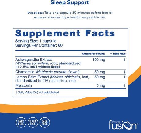 Bariatric Fusion Sleep Support with Melatonin and Ashwagandha 60 Capsulas