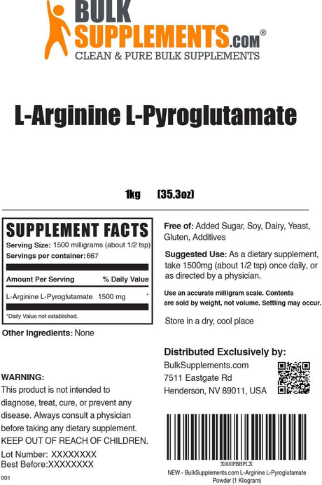 Bulk Supplements L-Arginine L-Pyroglutamate Powder 1 Kg.