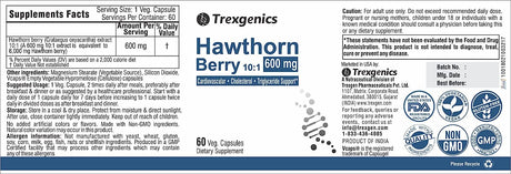 Trexgenics Hawthorn Berry 600Mg. 60 Capsulas