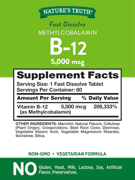 Nature's Truth B12 Vitamin 5000mcg 60 Tabletas