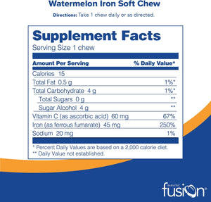 Bariatric Fusion Iron Soft Chew with Vitamin C Watermelon 60 Masticables