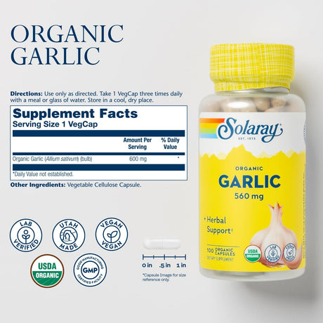 Solaray Organic Garlic 600Mg. 100 Capsulas