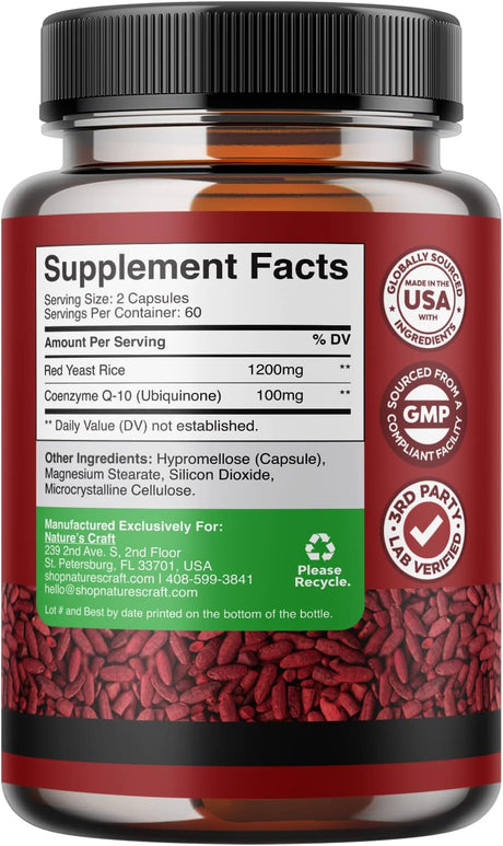 Natures Craft Extra Strength Red Yeast Rice Supplement 120 Capsulas