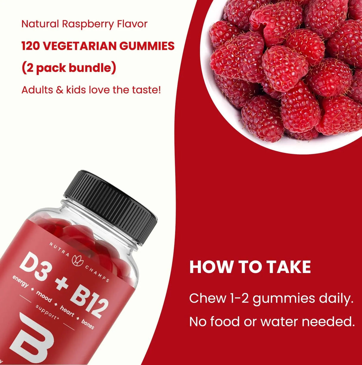 NUTRACHAMPS - NutraChamps Vitamin D3 & B12 Gummies 60 Gomitas 2 Pack - The Red Vitamin MX - Suplementos Alimenticios - {{ shop.shopifyCountryName }}