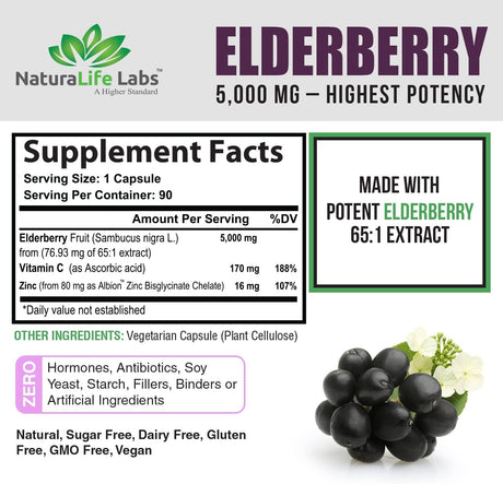 NaturaLife Labs Sambucus Elderberry 5,000Mg. 90 Capsulas