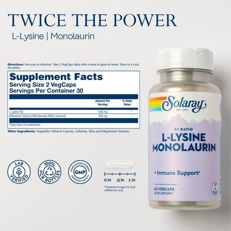 Solaray L-Lysine Monolaurin 60 Capsulas