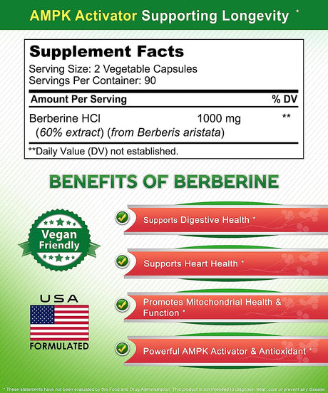 aSquared Nutrition Pure Berberine 1000Mg. 180 Capsulas