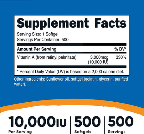 Nutricost Vitamin A 10,000 IU 1000 Capsulas Blandas