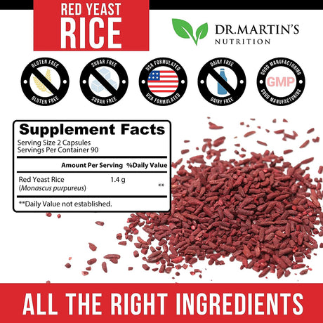 DR. MARTIN'S NUTRITION Red Yeast Rice Extract 1400Mg. 180 Capsulas