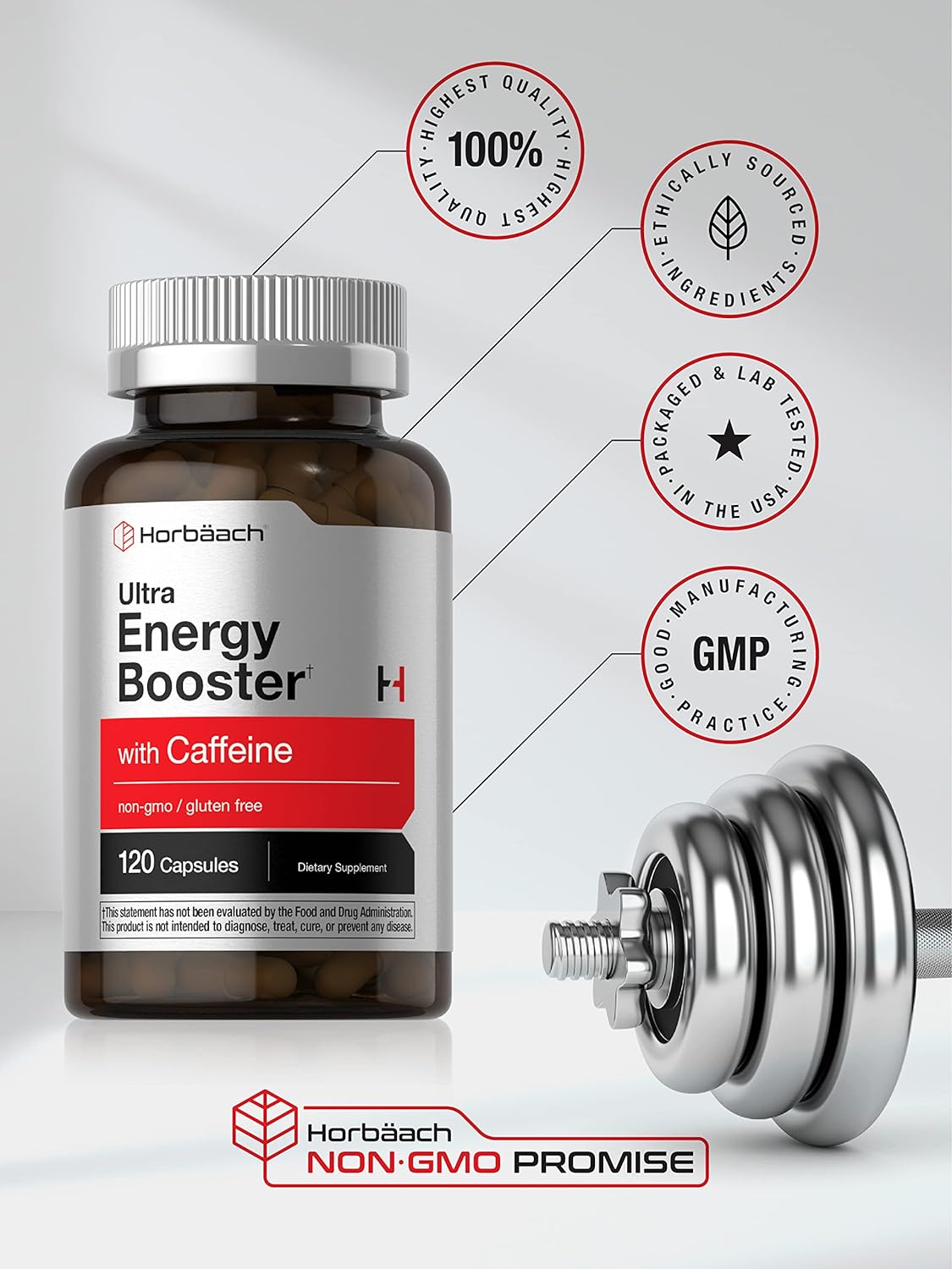 Horbaach Ultra Energy Booster with Caffeine & Vitamin B12 120 Capsulas
