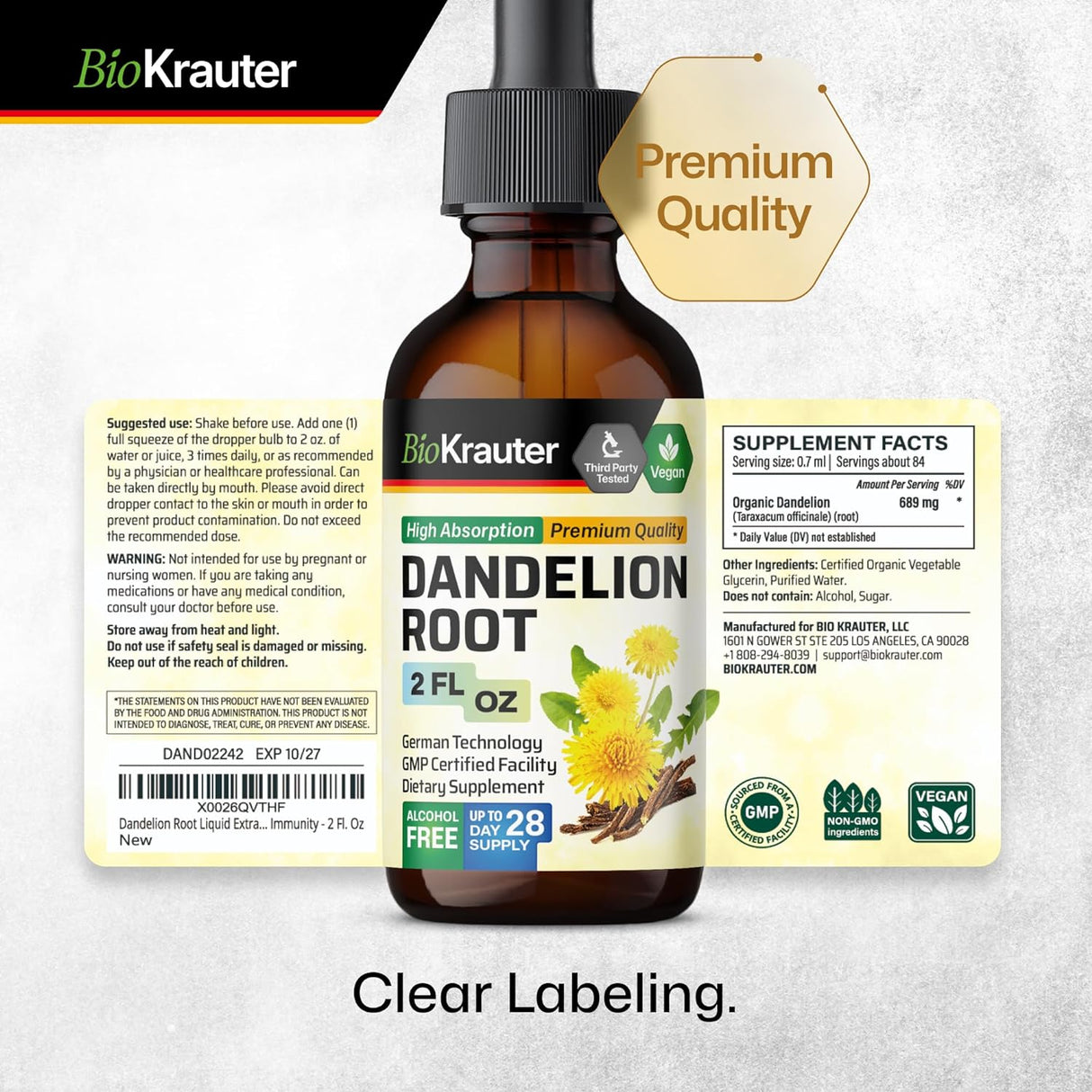 Bio Krauter Dandelion Root Tincture 2 Fl.Oz.