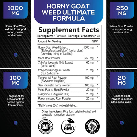 Health Nutrition Naturals Extra Strength Horny Goat Extract 60 Capsulas