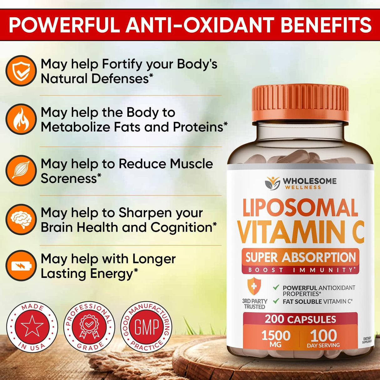Wholesome Wellness Liposomal Vitamin C 1500Mg. 200 Capsulas