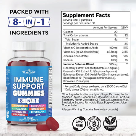 NEW AGE 8 in 1 Immune Support Booster 60 Gomitas 2 Pack