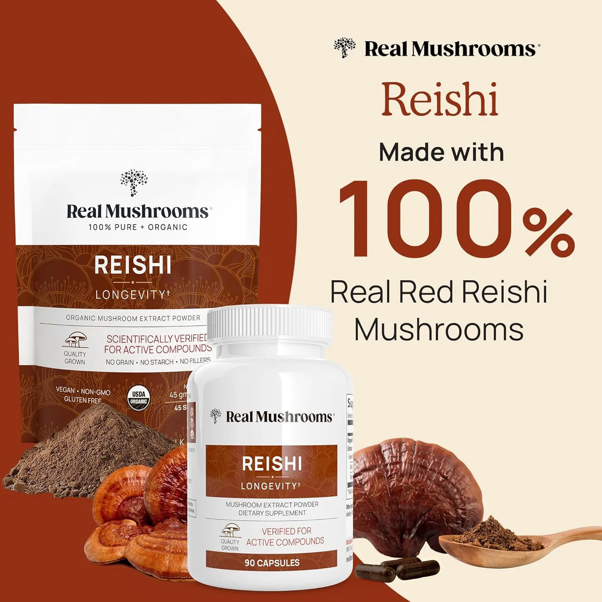 REAL MUSHROOMS - Real Mushrooms Reishi 90 Capsulas - The Red Vitamin MX - Suplementos Alimenticios - {{ shop.shopifyCountryName }}