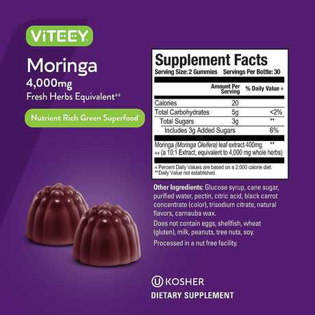 Viteey Moringa Leaf Gummies 4000Mg. 120 Gomitas