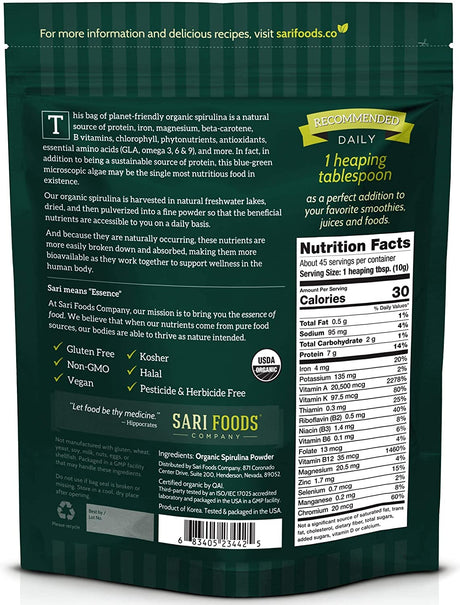 Sari Foods Co Organic Spirulina Powder 454Gr.