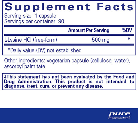 Pure Encapsulations L-Lysine 90 Capsulas