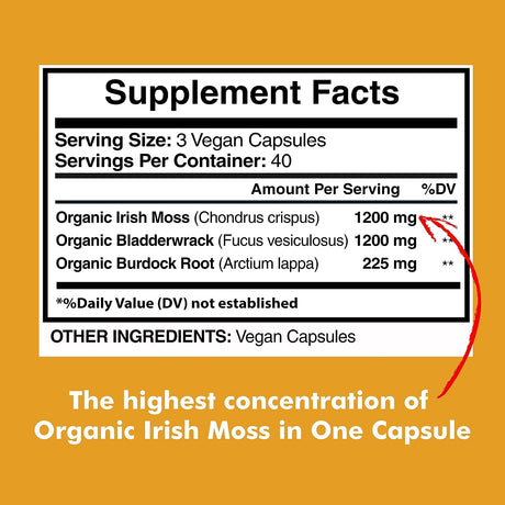American Standard Supplements Organic Sea Moss 2625Mg. 120 Capsulas