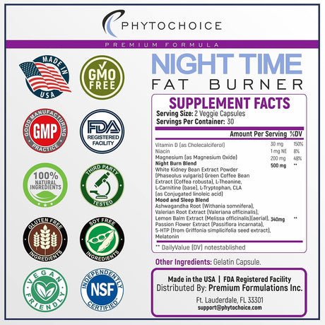 PHYTOCHOICE Night Time Weight Loss Pills for Women 60 Capsulas
