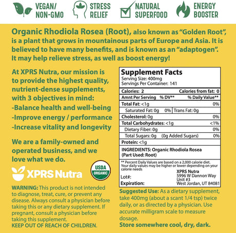 XPRS Nutra Organic Rhodiola Rosea Powder 2 Oz.