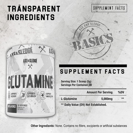 Axe & Sledge Supplements Glutamine Basics Powder 40 Servicios 200Gr.