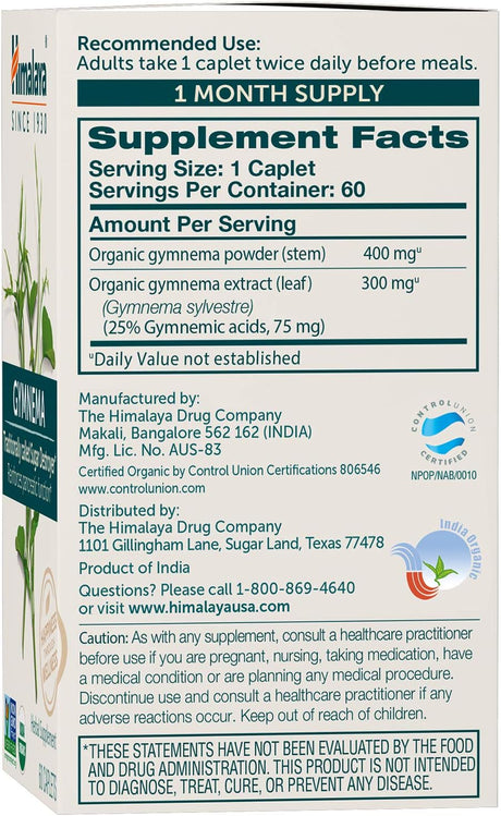 Himalaya Organic Gymnema Sylvestre 700Mg. 60 Tabletas 2 Pack