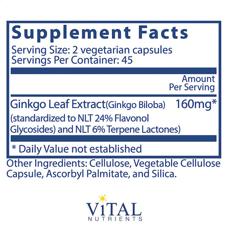 Vital Nutrients Ginkgo 50:1 Extract 80Mg. 90 Capsulas