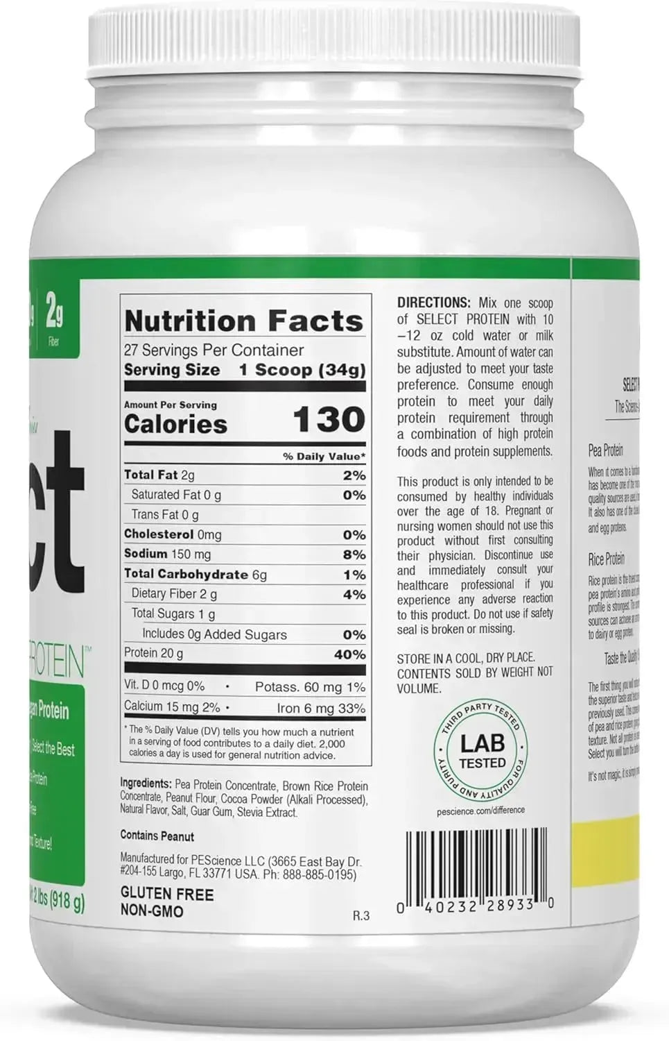 PESCIENCE - PEScience Select Vegan Plant Based Protein Powder Chocolate Peanut Butter 27 Servicios 918Gr. - The Red Vitamin MX - Suplementos Alimenticios - {{ shop.shopifyCountryName }}