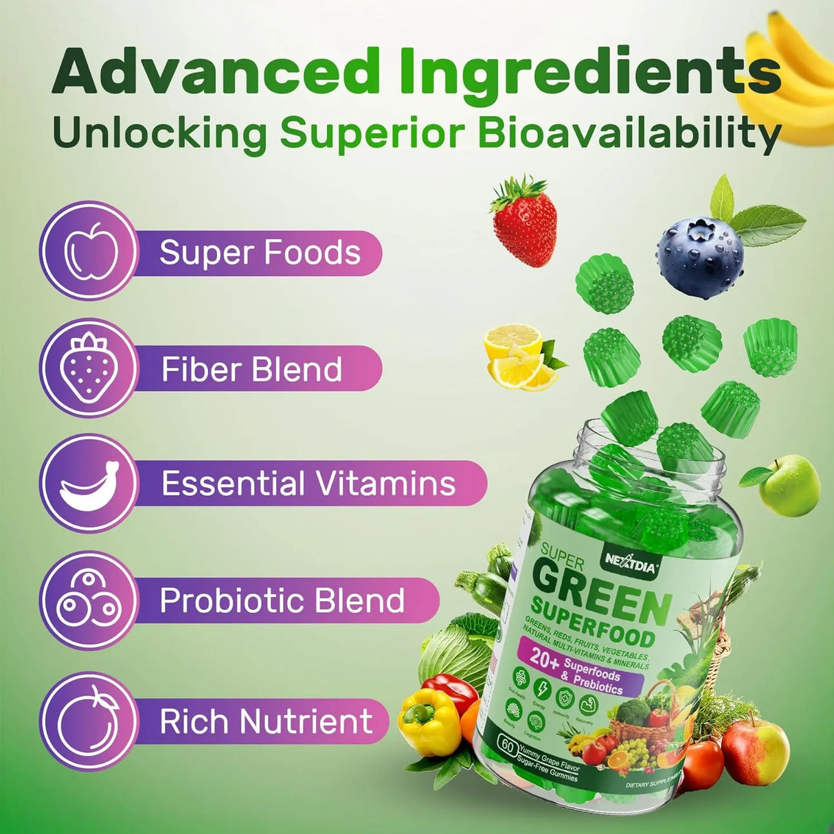 NEXTDIA - Nextdia Super Greens Gummies 60 Gomitas 2 Pack - The Red Vitamin MX - Suplementos Alimenticios - {{ shop.shopifyCountryName }}