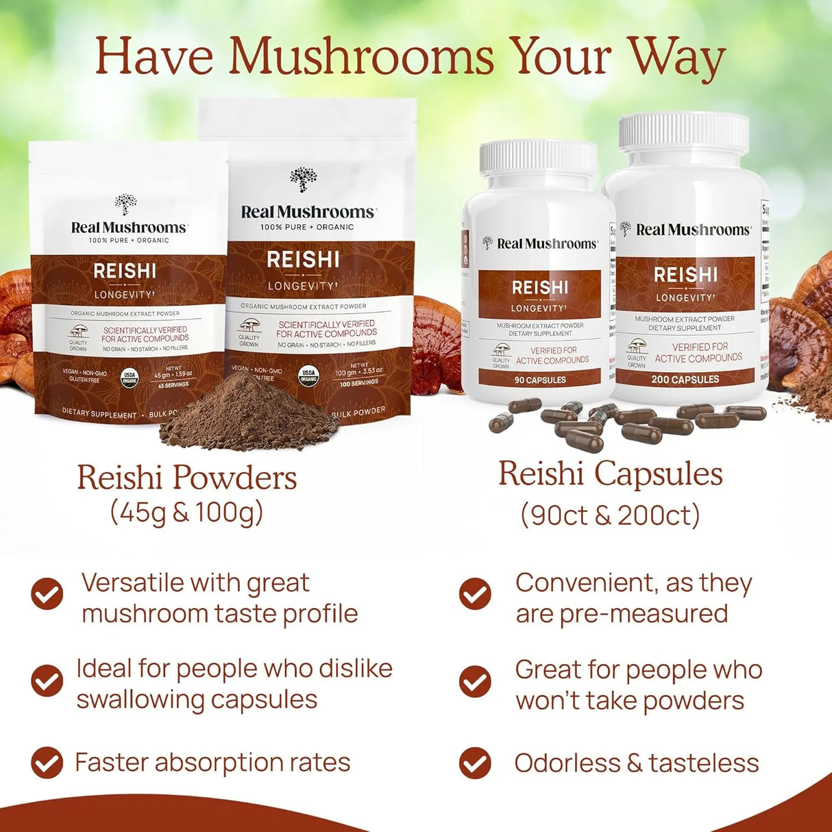 REAL MUSHROOMS - Real Mushrooms Reishi Powder 45 Servicios 45Gr. - The Red Vitamin MX - Suplementos Alimenticios - {{ shop.shopifyCountryName }}