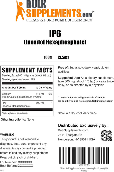 Bulk Supplements IP6 Powder Inositol Hexaphosphate 100Gr.