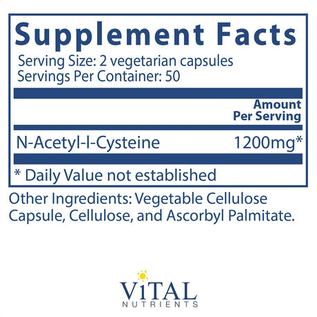 Vital Nutrients NAC N-Acetyl Cysteine 600Mg. 100 Capsulas