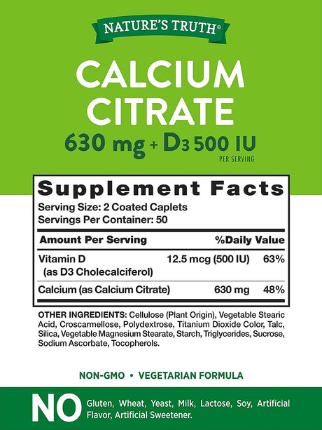 Nature's Truth Calcium Citrate with Vitamin D3 100 Tabletas