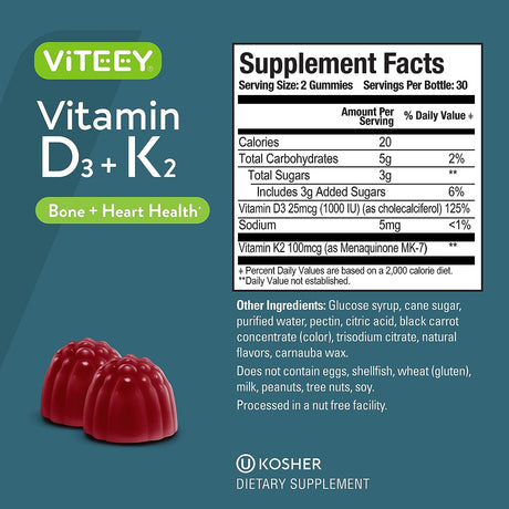 Viteey Vitamin D3 + K2 Gummies 60 Gomitas